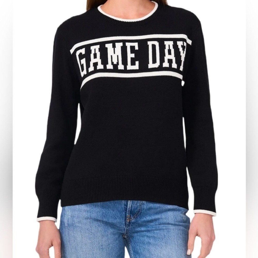 Vince Camuto Sporty Varsity Relax Fit Game Day Crew-Neck Sweatshirt